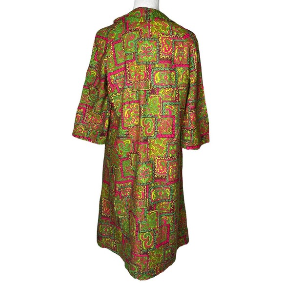 Vintage Styled by Saybury Green Pink Paisley Print Button Up Housecoat Dress M? - Picture 6 of 8